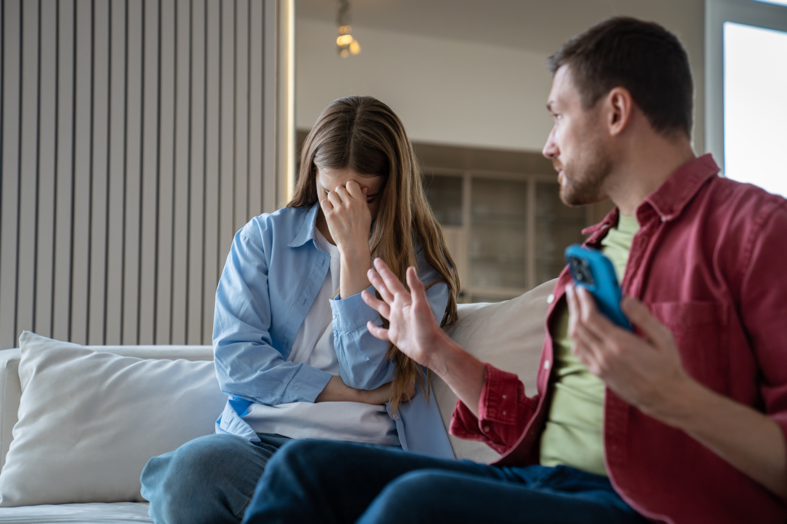 Unhappy Woman Cry After Fight With Husband. Unhappy Wife Feel Lonely Have Disagreement With Spouse